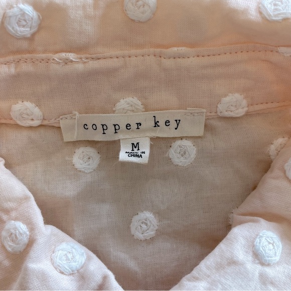 Copper Key Pastel Peach Sheer Textured Polka Dot Button Down Top Size Med - Picture 4 of 8